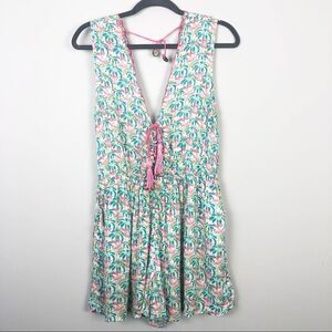 TOPSHOP | Floral Romper Shorts Tie Front & Back Pink & Teal Women’s Size Medium